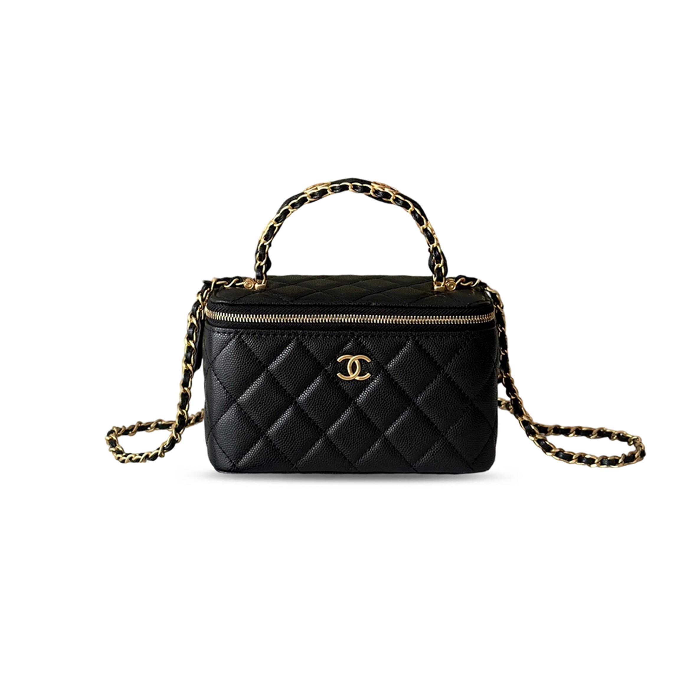 CHANEL DOUBLE HANDLE MAKEUP CAVIAR QUILTED BOX 218515 (17*9.5*8cm)